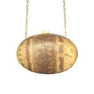 LAMBERTSON TRUEX | Vintage Gold Python Snake Oval Clutch Bag with Chain